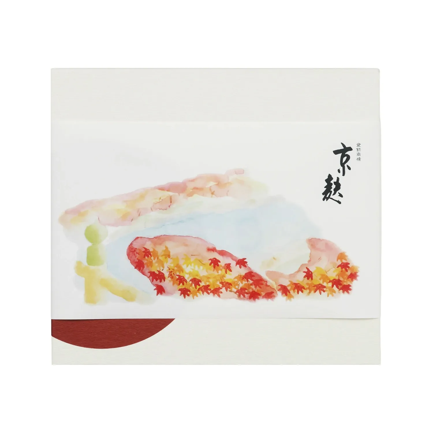 紅葉の鴨川を水彩で描いた掛け紙