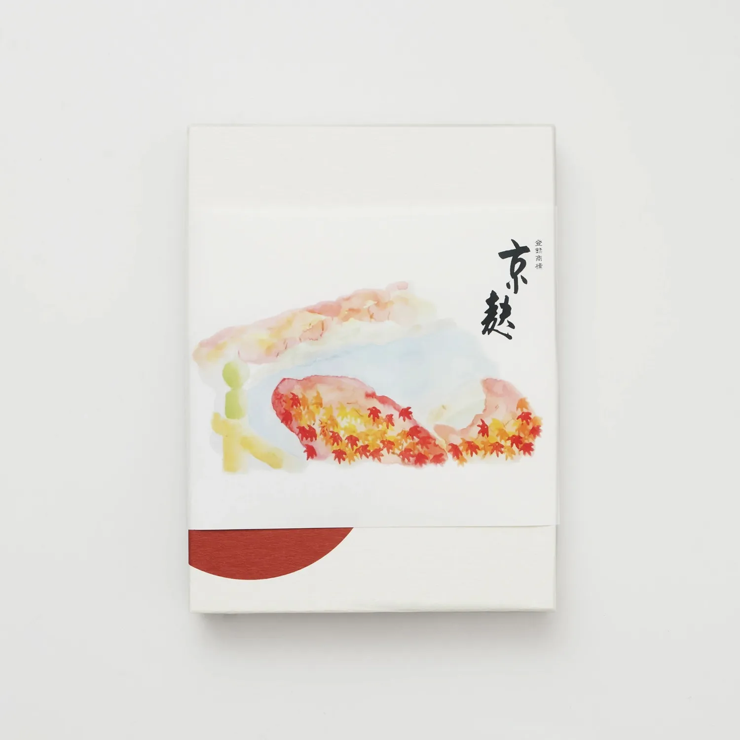 紅葉の鴨川を水彩で描いた掛け紙