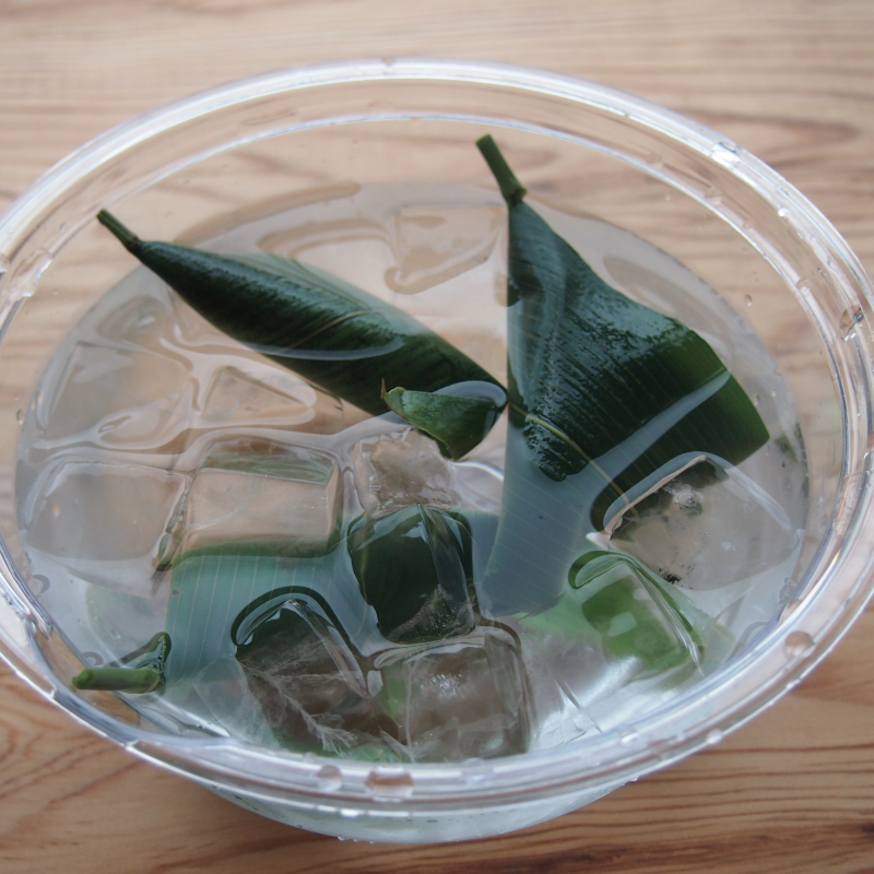 取り出して、氷水に浸す。サッと水気を切り、笹を外してお召し上がりください。