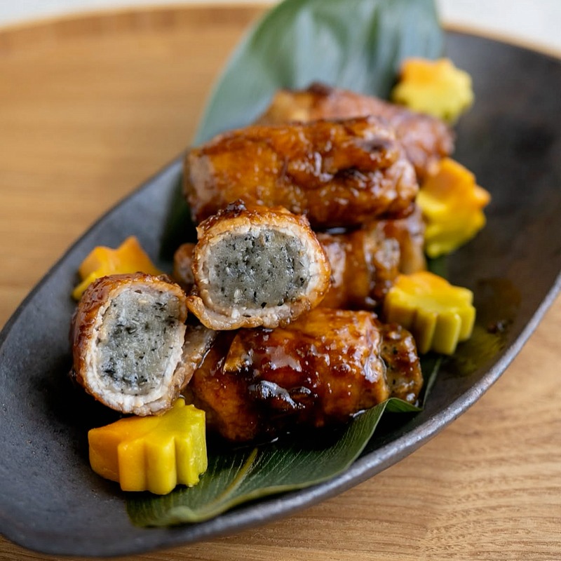 調理例：ごま麸のスタミナ肉巻き